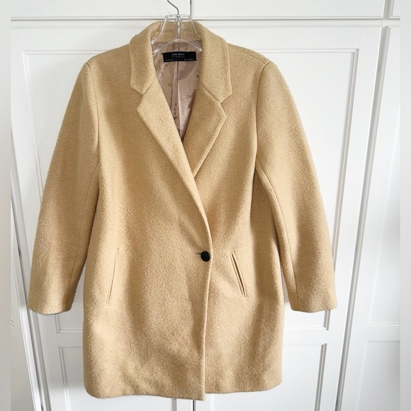 Zara Cotton Blend Double Breasted Camel Trench Coat Sz Medium Soft Single Button - Picture 2 of 16